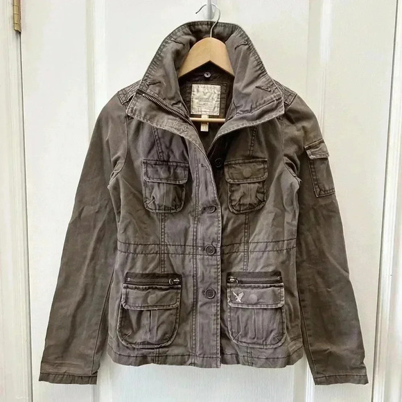 American Eagle Outfitters Jacket Utility Military  Cargo Field Cotton Brown XS - Picture 3 of 16